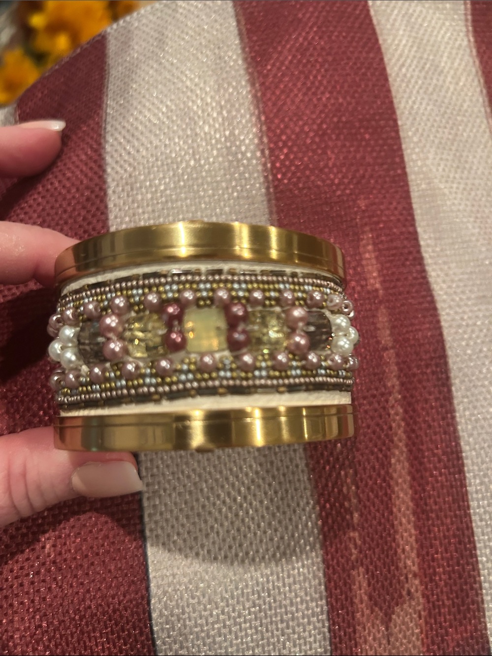 Brighton Christo New Delhi- Mandela Wide Cuff Gold Bracelet w/Elegant Beading